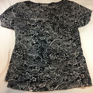 Wrap front short sleeve paisley blouse
